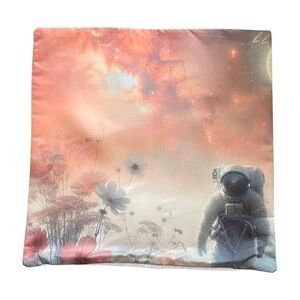 Astronaut in Space Flowers - Throw Pillow Cover/Case - 16"x16" - Single-Sided